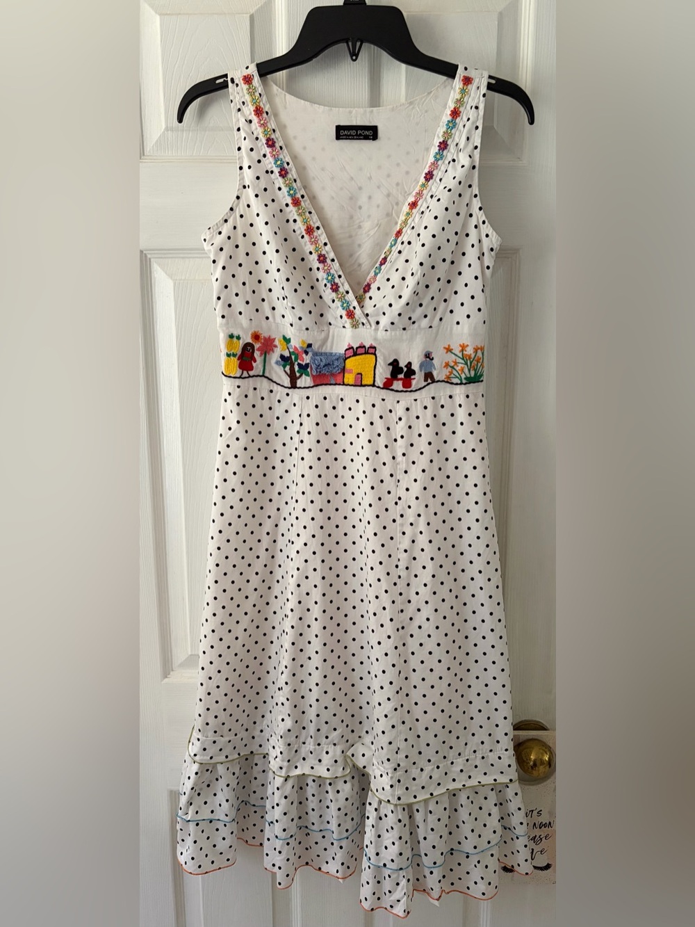 White Polka Dot Embroidered Waist Dress